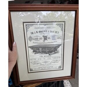 Vintage Brunswick Balke Monarch Pool Table Illustrated Price List Framed Print
